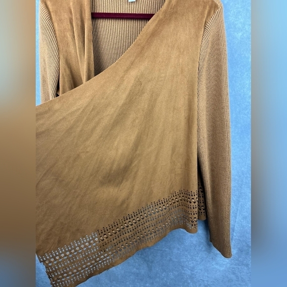 Westport 1962 drape open front cardigan suede knit sweater brown long sleeve 1X - Picture 5 of 7